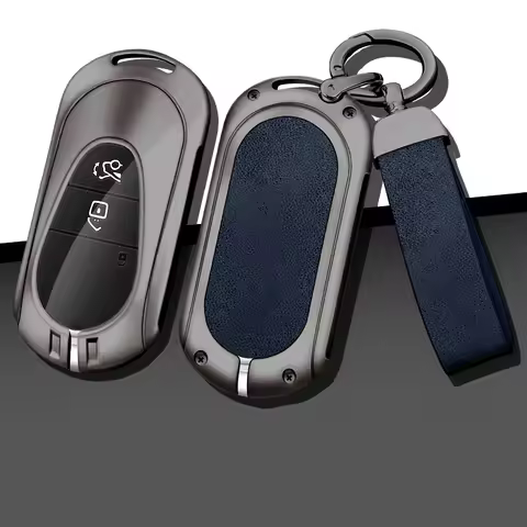 Leather Car Metal Key Case Cover Shell Fob For Mercedes S GLC EQE EQS Class Keychain Interior Protec