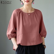 Zanzea phụ nữ thanh lịch Tay Lỡ 3/4 áo cánh cổ tròn màu trơn Bohemian áo mỏng #0317