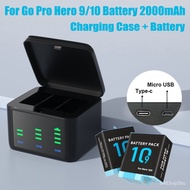 For GoPro Hero10 9 Baery Charger 3 Way Charging Case Rechargeable 2000mAh Baery Storage Box For Go pro Hero 9 10 essorie