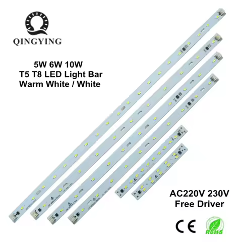 5pcs AC 220V 230V T5 T8 LED Tube Bar Rigid Strip Free Driver 5W 6W 10W AC220V SMD 5730 LED PCB White