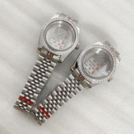 36mm/39mm Stone Bezel Watch Case Transparent Back + Watch Strap for NH35/NH36/4R/7S Movement