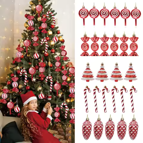Candy Decorations for Christmas Tree,Red And Gold Candy Cane,Pine Cones,Christmas Home Decoration 20