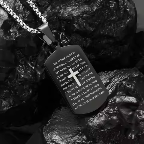 1PC Fashin Simple Stainless Steel Bible Verse Necklace for Men Spiritual Cross Necklace Men Spiritua