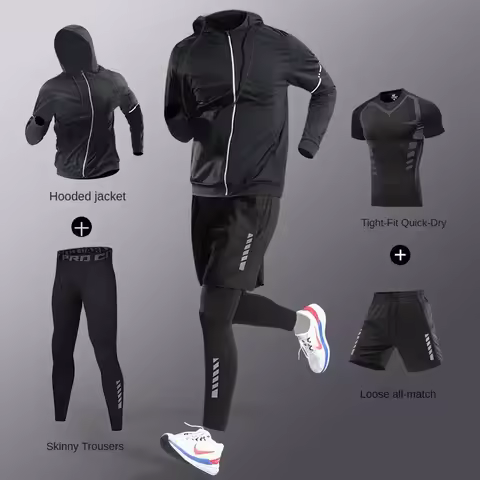 3-7Pcs Men's Ice Fiber Quick-Dry Running Fitness Full Set/Suit Tracksuit For Marathon, Training Cycl
