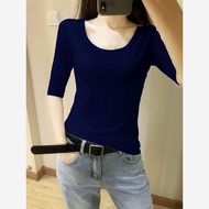 [Premium] Modal Top Mid-Sleeved t-Shirt Women Autumn 2022 Women's Round Neck t-Shirt Slim-Fit Top Ha