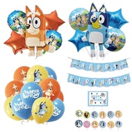 10pcs Bluey Birthday Balloon Pull Flag Banner Cake Card Set For Children Birthday Decoration Layout 