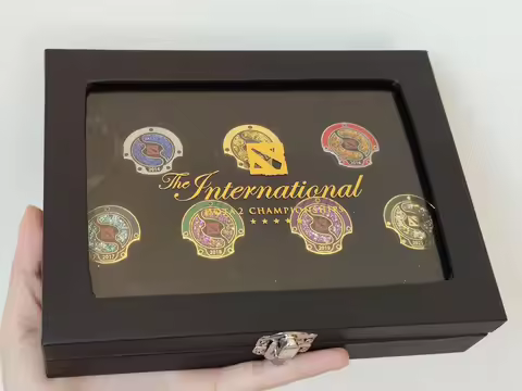 DOTA2 TI Champion Shield Enamel Badge Complete Set Multi‑Year Collection Display Gift Box Game Souve
