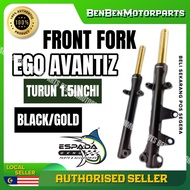 YAMAHA EGO AVANTIZ FRONT FORK SET ASSY TURUN 1.5 INCHI BLACK GOLD BATANG FORK DEPAN EMAS LOWER 4CM O