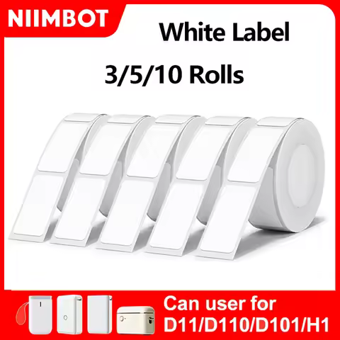 NiiMBOT D110 White Sticker Label Thermal Sticker 3/5/10 Rolls Paper For D11 D101 Niimbot Mini Portab