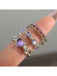 3 件/套女士戒指,包括粉紅色和紫色心形以及荊棘和貓眼石靈感戒指,別緻甜美,是送給女士的理想禮物
