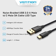 Vention Nylon Braided USB 2.0 A Male to C Male 3A LED Type 3A 480Mbps LED Indicator 25CM 50CM 1M 1.5