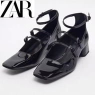 Zara Women's Shoes Autumn Single Shoes Academy Elegant Retro Style Black All-Match Thick Heel Fashion Shoes JK Mary Jane Shoes