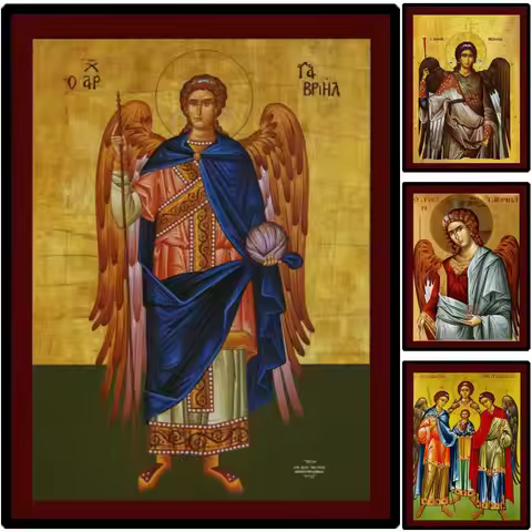 Archangel Gabriel Greek Orthodox Icon Canvas Print Byzantine Wall Art Large Religious Office Decor C