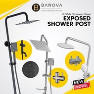 BANOVA / LUCANO Stainless Steel In-let Shower Post Set Rain Shower + Hand Shower Satin / Black (Roun