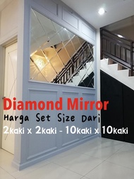 Diamond Mirror Set Size Dari 2 Kaki x 2 Kaki Hingga 10 Kaki x 10 Kaki - Ready Stock Mirror Diamond Cermin Diamond Grand Mirror Wainscoting Cermin Wainscoting PVC Wainscoting Kayu Wainscoting Accent Wall Battren Wall Decor Wall Art Wall deco Cermin dinding