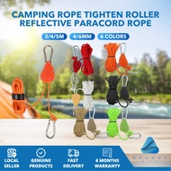 Reflective Paracord Rope 6mm – 5Meter Camping Rope with D-Shape Clip and Tighten Roller for Outdoor 