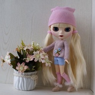 Light pink knit outfit for Blythe doll, blue short for Blythe, pink Blythe boots