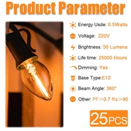 25 Packs C7 Replacement LED Light Bulbs E12 E14 Small Candelabra Edison Bulb Retro Warm White Salt L