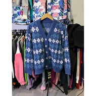 Argyle knitted cardigan,/ knitwear,/ motif, character knit