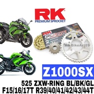 RK Sprocket Set Kawasaki Z1000SX RK525 ZXW-Ring Rivet Black / Blue / Gold Chain Rantai Hitam Biru XW