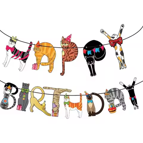 New Pet Cat Birthday Party Decorations Cat Theme Party Banner Decorations Happy Birthday Banner Cat 