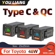 48W Voltmeter Fast car charger usb Type C 30W 12V 24V for toyota New iPhone Quick charging voltmeter