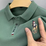 All cotton heavy-duty thick pure cotton embroidered polo shirt, men's short sleeved pearl ground lapel T-shirt