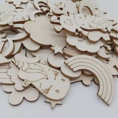 30pcs/lot Fairy Tales Theme Unfinished Wood Cutouts for Women Crown Princess Diamond Unicorn Butterf