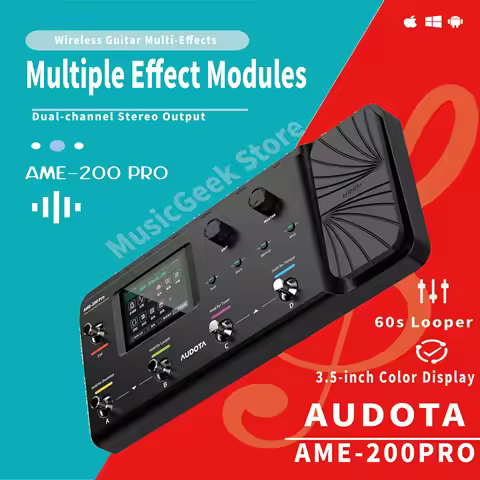 AUDOTA AME-200 Pro Multi-Effects Guitar Pedal, 10 Modules, 200 Presets, Tuner, 50 Drums, Looper, USB