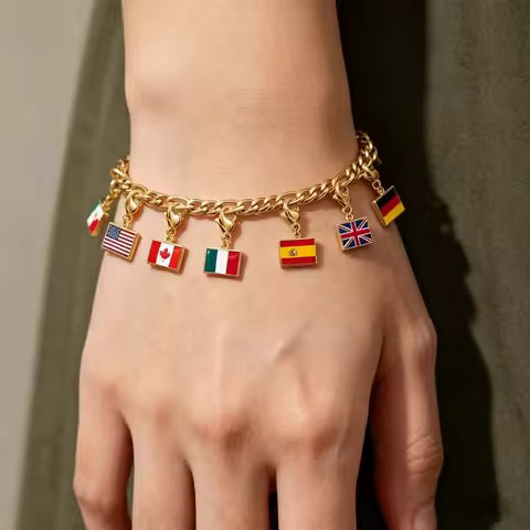 Custom DIY Small National Country Flag Charms Bracelet For Woman Men Personalized Stainless Steel Fa