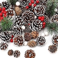 hatisan 115Pcs Christmas Pine Cones Berry Pine Branch Set White Christmas Decorations for DIY Crafts Home Xmas Tree Gift Party Supplies, Assorted Sizes