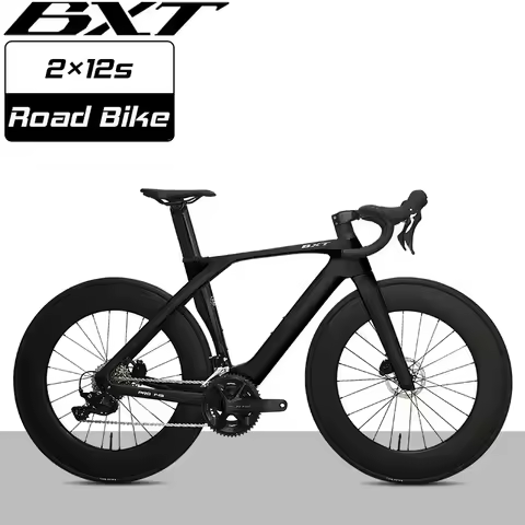 BXT Road Bike Racing Integrated Handlebar Carbon Fiber Disc Brake Bike With 105 R7120/105 DI2 R7170 