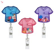 Cute Nurse Scrub Retractable Badge Reel, 3D Medical Charm Acrylic ID Badge Holder with 25.6in Retrac