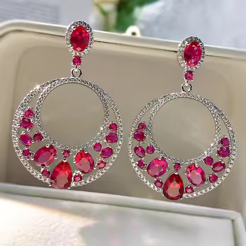 Luxury 18K Solid Platinum PT950 certifid new high carbon diamond water drop 6*9 pigeon blood red win