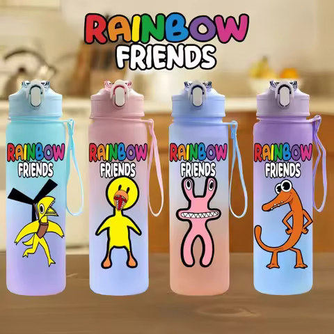 Rainbow Friends Cute Cartoon Character Water Cup Large Capacity Outdoor Portable Rope Drinking Bottl