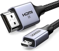 UGREEN 8K Micro HDMI to HDMI Cable 2M Adapter, 2.1 Aluminum Shell Braided 48Gbps Ultra Speed 8K@60hz, 4K@120hz Support HDR eARC Dolby Compatible with GoPro Raspberry Pi 4 Sony Camera Nikon