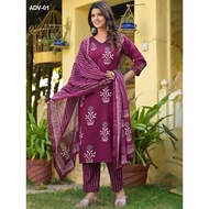 Shree Rns Fashion's Floral Printed Rayon Kurta and Trousers with Stylish Chanderi Dupatta