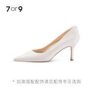 7or9 Cloud White Air Cotton High Heels Womens Pointed Toe Thin Heel Single Shoes Comfortable to Wear
