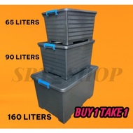 STORAGE BOX 160L , 90L, 65L Heavy Duty Storage box with wheels and handle(BLACK) plastic storage box