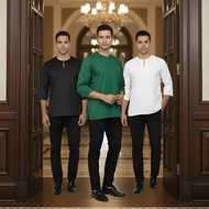 Kurta Lelaki Dewasa Tiga Suku Premium Crepe Dengan Wooded Button On Top Fashion Muslim Traditional