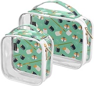 Peach Tsa Approved Toiletry Bag 2 Pack Toiletries Travel Bag with Handle Clear Pouches, Cartoon Sush