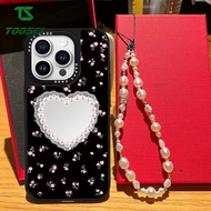 TOOSCI Love Flower Mirror Cover + Pearl Bracelet For Samsung A23 F23 A24 A25 Samsung A31 A32 A34 A35