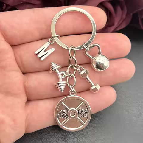 1 piece A-Z power sports barbell dumbbell charm weight gym weightlifting keychain 45 pounds weight p