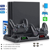 PS4/ PS4 Pro/ PS4 Slim Console Vertical Stand 2 Controller Charging Dock 2 Cooling Fan 16 Games Stor