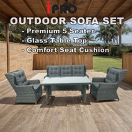 IPRO Rattan Sofa Outdoor Sofa 5 Seater Balcony Garden Table and Chair Set Sofa Rotan Set Meja Kerusi