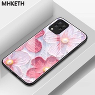 Case For Samsung A22 M22 A22 5G New Flower Pattern Glass Back Cover Phone