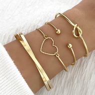 Gold Color Heart Cuff bracelet for woman not faded Fashion Jewelry 4 Pcs