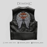 vest motor kulit asli hitam Rompi logo Harley davidson
