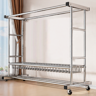 Ampaian Baju Galvanized Movable Clothes Drying Rack Clothes Rack Double Pole Floor Standing Househol
