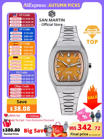 San Martin 39.5mm Tonneau Luxury Men Watch Mineral Dial Casual Sports PT5000 SW200 Automatic Mechani